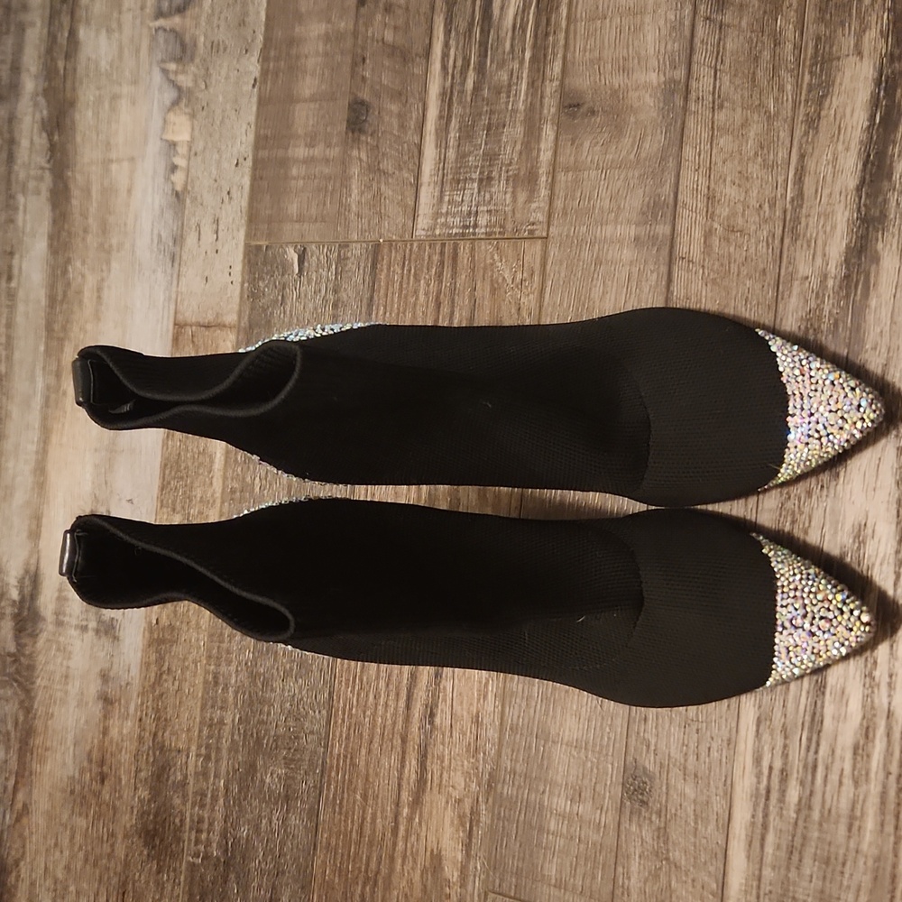 black bedazzled heeled boots